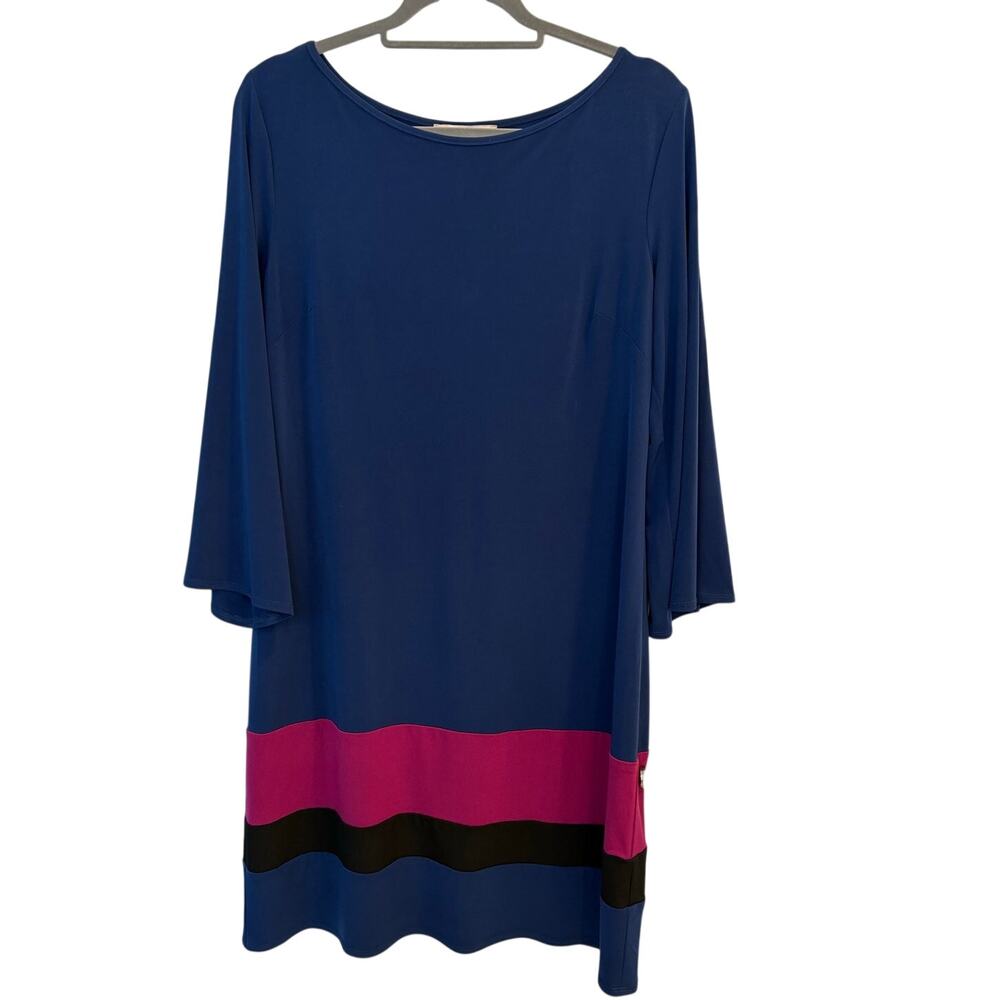 Laundry by Design Blue Colorblock Shift Dress Shift 3/4 Bell Sleeve Size Large